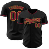 Custom Black Crimson-Old Gold Authentic Baseball Jersey