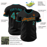 Custom Black Teal-Texas Orange Authentic Baseball Jersey