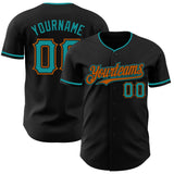 Custom Black Teal-Texas Orange Authentic Baseball Jersey