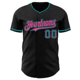 Custom Black Teal-Pink Authentic Baseball Jersey
