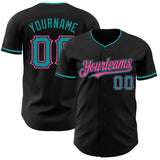 Custom Black Teal-Pink Authentic Baseball Jersey