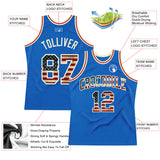 Custom Blue Vintage USA Flag-Cream Authentic Throwback Basketball Jersey