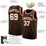 Custom Brown White-Orange Authentic Basketball Jersey