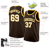 Custom Brown White-Gold Authentic Basketball Jersey