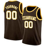 Custom Brown White-Gold Authentic Basketball Jersey