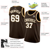 Custom Brown White-Old Gold Authentic Basketball Jersey