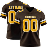 Custom Brown Gold-White Mesh Authentic Football Jersey