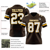 Custom Brown White-Gold Mesh Authentic Football Jersey