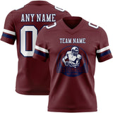 Custom Burgundy White-Navy Mesh Authentic Football Jersey