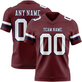 Custom Burgundy White-Navy Mesh Authentic Football Jersey
