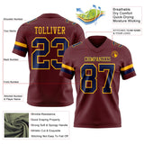 Custom Burgundy Navy-Gold Mesh Authentic Football Jersey