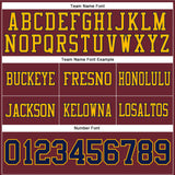 Custom Burgundy Navy-Gold Mesh Authentic Football Jersey