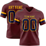 Custom Burgundy Navy-Gold Mesh Authentic Football Jersey