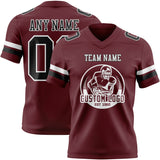 Custom Burgundy Black-White Mesh Authentic Football Jersey