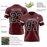 Custom Burgundy Black-White Mesh Authentic Football Jersey