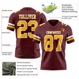 Custom Burgundy Gold-White Mesh Authentic Football Jersey