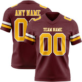 Custom Burgundy Gold-White Mesh Authentic Football Jersey