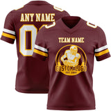Custom Burgundy White-Gold Mesh Authentic Football Jersey