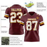 Custom Burgundy White-Gold Mesh Authentic Football Jersey
