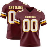 Custom Burgundy White-Gold Mesh Authentic Football Jersey
