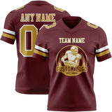 Custom Burgundy Old Gold-White Mesh Authentic Football Jersey