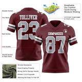 Custom Burgundy Gray-White Mesh Authentic Football Jersey