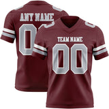Custom Burgundy Gray-White Mesh Authentic Football Jersey