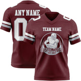Custom Burgundy White-Gray Mesh Authentic Football Jersey