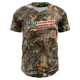 Custom Camo Vintage USA Flag-Cream 3D Woodland Camo Authentic Salute To Service Baseball Jersey