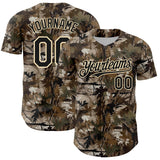 Custom Camo Black-Cream 3D Woodland Camo Authentic Salute To Service Baseball Jersey
