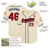 Custom Cream Red-Navy Mesh Authentic Throwback Baseball Jersey