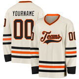 Custom Cream Black-Orange Hockey Jersey