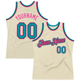 Custom Cream Teal Black-Pink Authentic Throwback Basketball Jersey