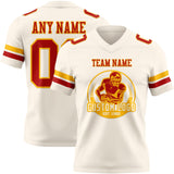 Custom Cream Red-Gold Mesh Authentic Football Jersey