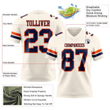 Custom Cream Navy-Orange Mesh Authentic Football Jersey
