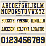 Custom Cream Navy-Gold Mesh Authentic Football Jersey