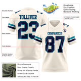 Custom Cream Navy-Teal Mesh Authentic Football Jersey