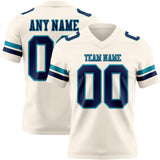 Custom Cream Navy-Teal Mesh Authentic Football Jersey
