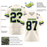 Custom Cream Navy-Neon Green Mesh Authentic Football Jersey