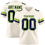 Custom Cream Navy-Neon Green Mesh Authentic Football Jersey