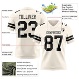 Custom Cream Black Mesh Authentic Football Jersey