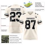 Custom Cream Black-Gray Mesh Authentic Football Jersey