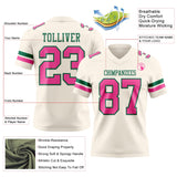 Custom Cream Pink-Kelly Green Mesh Authentic Football Jersey