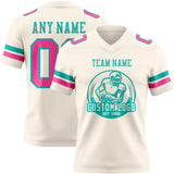 Custom Cream Pink-Aqua Mesh Authentic Football Jersey