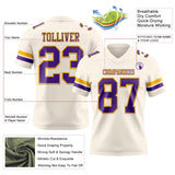 Custom Cream Purple-Gold Mesh Authentic Football Jersey