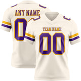 Custom Cream Purple-Gold Mesh Authentic Football Jersey