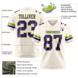 Custom Cream Purple-Neon Green Mesh Authentic Football Jersey