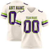 Custom Cream Purple-Neon Green Mesh Authentic Football Jersey