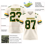 Custom Cream Green-Gold Mesh Authentic Football Jersey