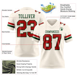 Custom Cream Red-Green Mesh Authentic Football Jersey